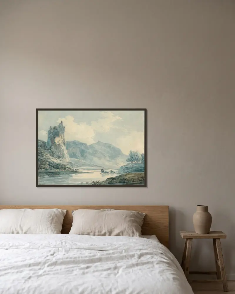 Ilam Rock, Dovedale, Derbyshire av Joseph Mallord William Turner inramad på en vägg