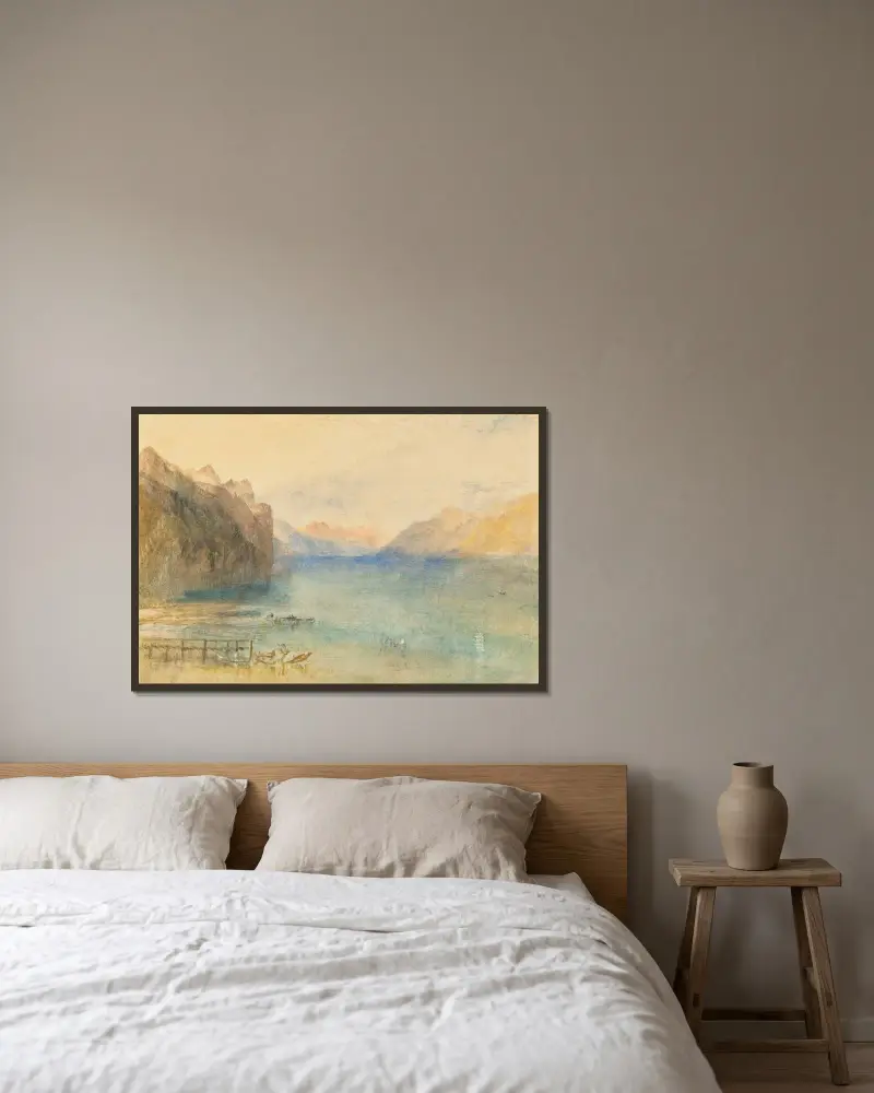 Lake Brienz, with the setting Moon av Joseph Mallord William Turner inramad på en vägg