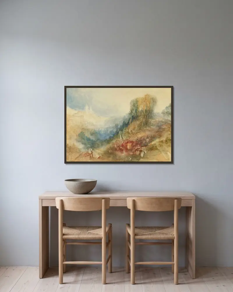 Lausanne von Westen von Joseph Mallord William Turner gerahmt an einer Wand