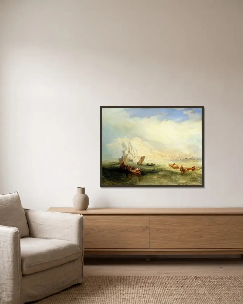 Line Fishing, Off Hastings av Joseph Mallord William Turner inramad på en vägg