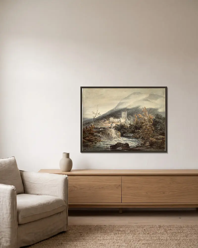 Llanthony Abbey, Monmouthshire av Joseph Mallord William Turner inramad på en vägg