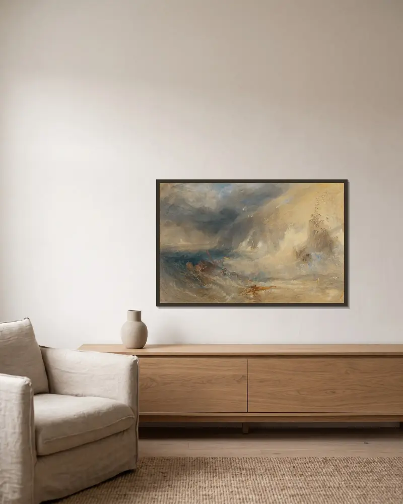 Long Ship’s Lighthouse, Land’s End av Joseph Mallord William Turner inramad på en vägg