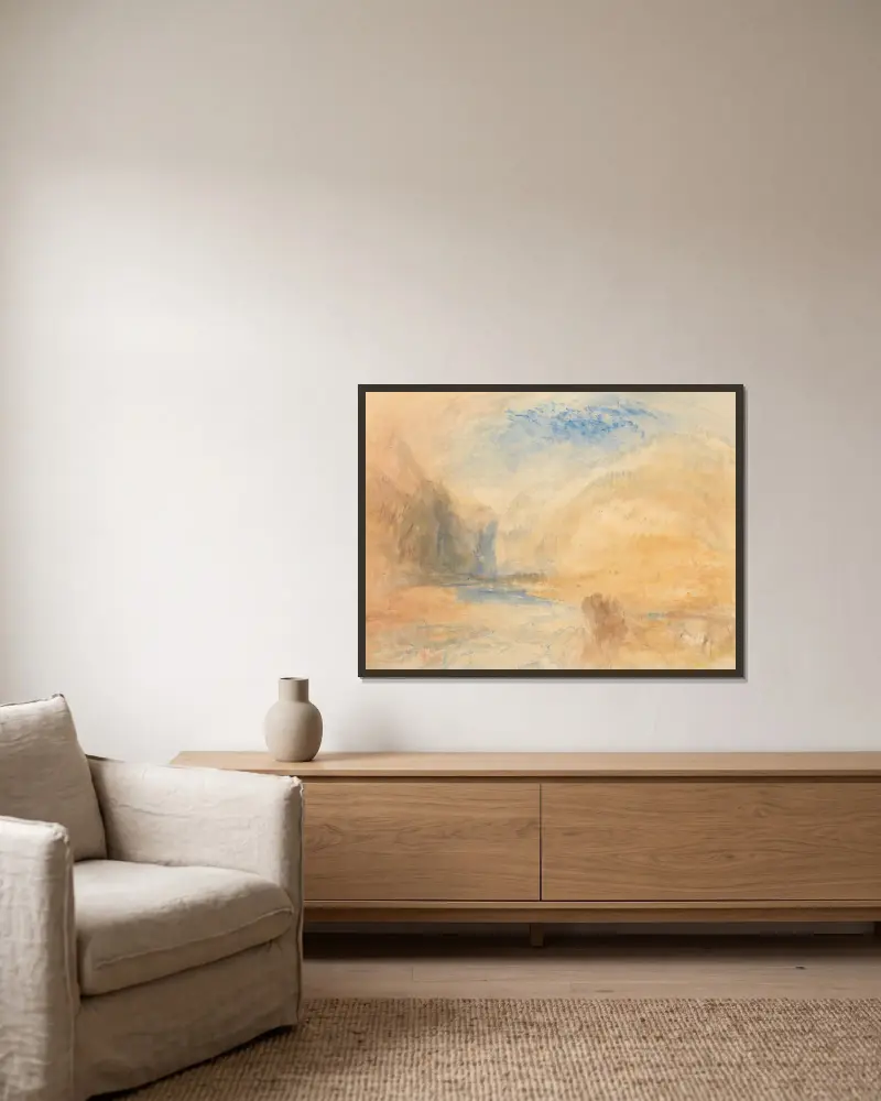 Górski krajobraz z jeziorem, Joseph Mallord William Turner w ramie na ścianie