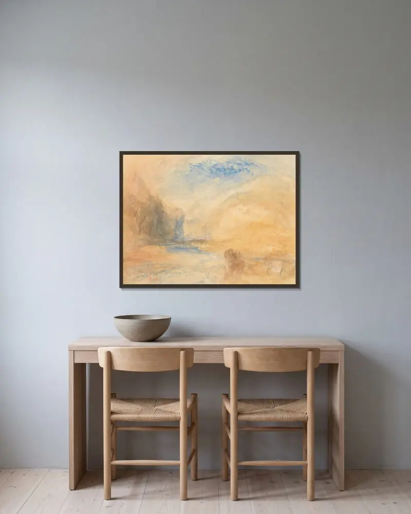 Górski krajobraz z jeziorem, Joseph Mallord William Turner w ramie na ścianie