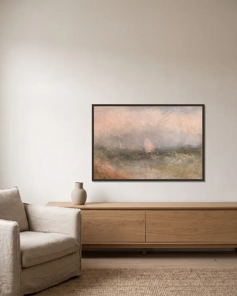 U otevřeného moře u Nore, Joseph Mallord William Turner v rámu na stěně