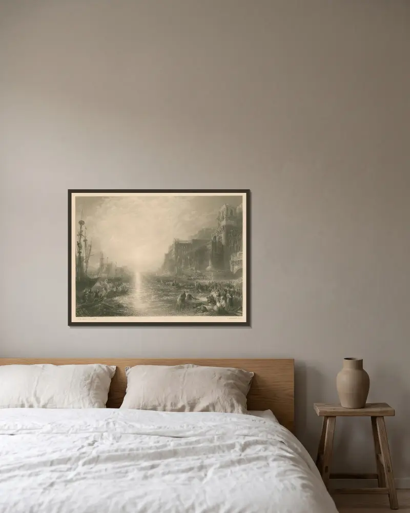 Regulus opouští Kartágo, Joseph Mallord William Turner v rámu na stěně