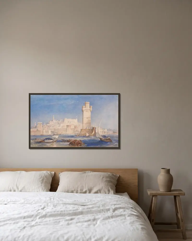 Rhodos von Joseph Mallord William Turner gerahmt an einer Wand