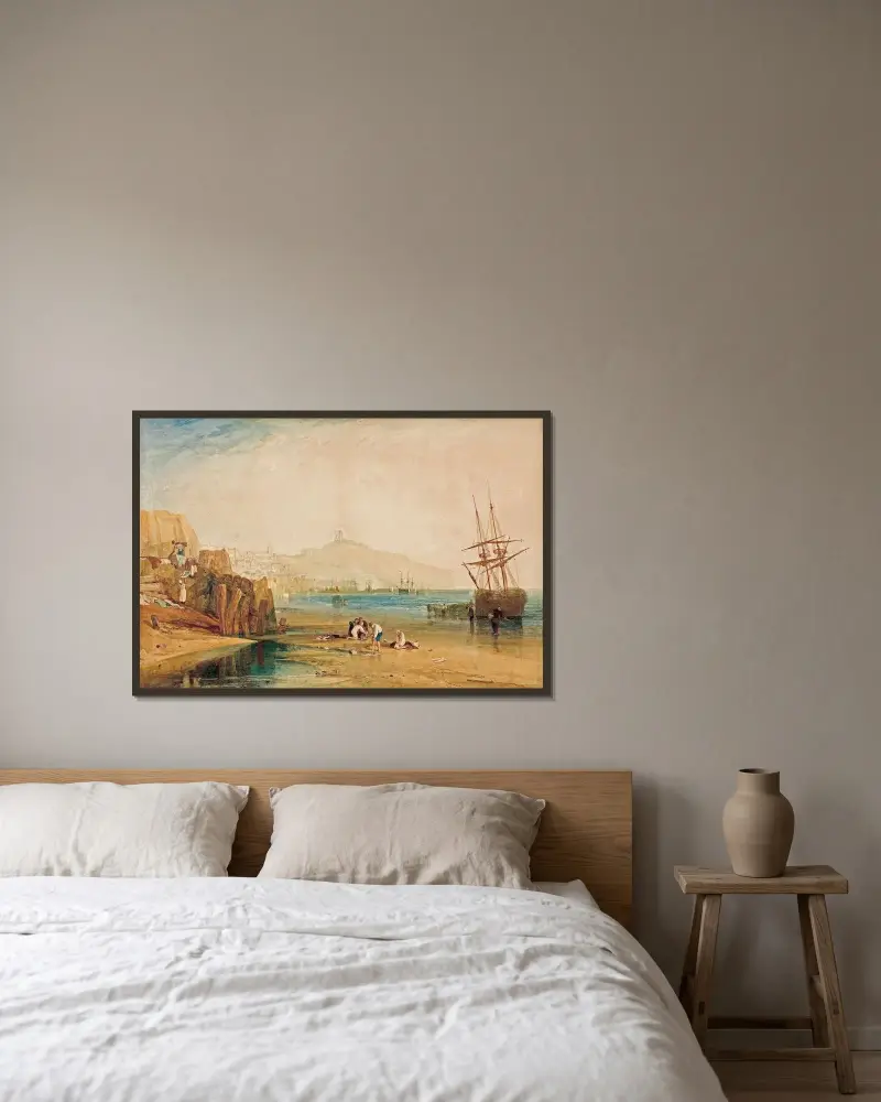 Scarborough town and castle; morning; boys catching crabs av Joseph Mallord William Turner inramad på en vägg