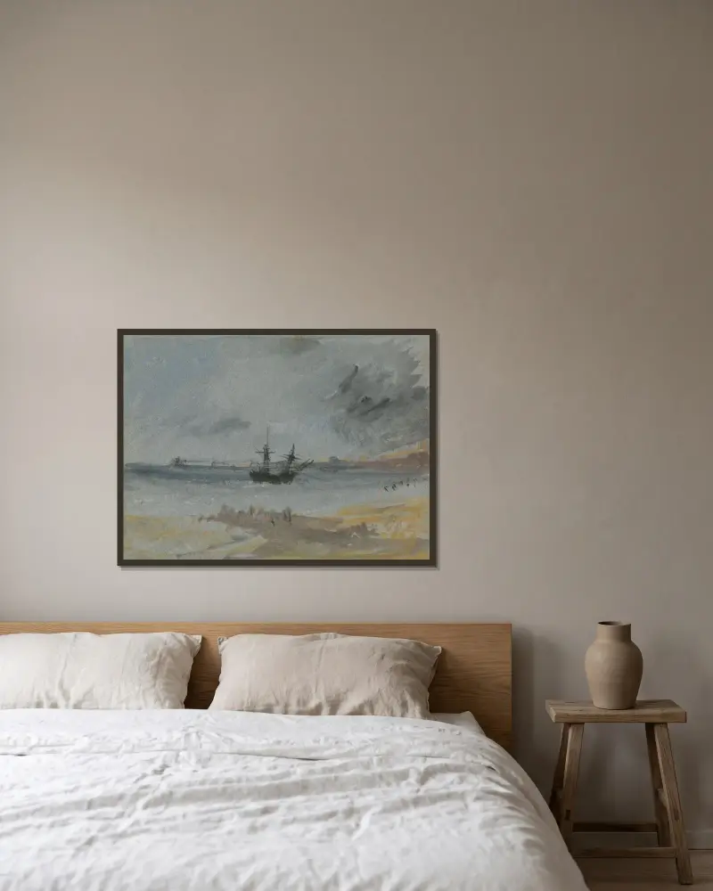 Loď na mělčině u Brightonu, Joseph Mallord William Turner v rámu na stěně