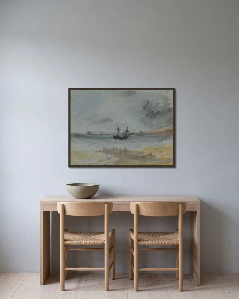 Loď na mělčině u Brightonu, Joseph Mallord William Turner v rámu na stěně