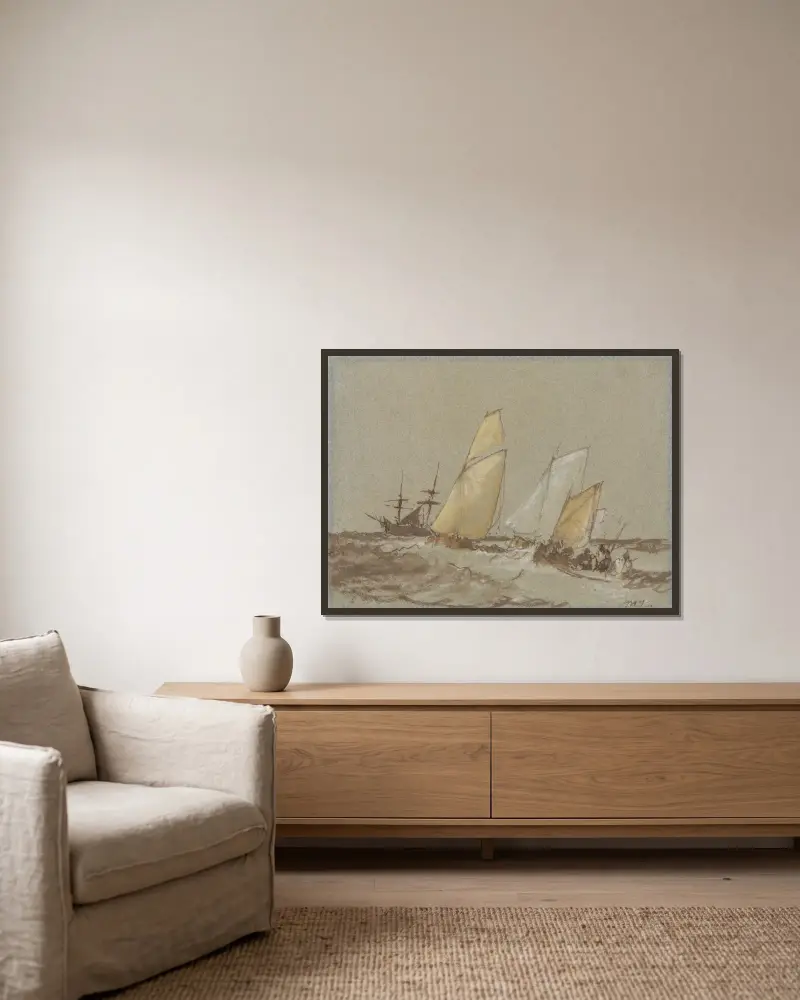 Schifffahrt von Joseph Mallord William Turner gerahmt an einer Wand