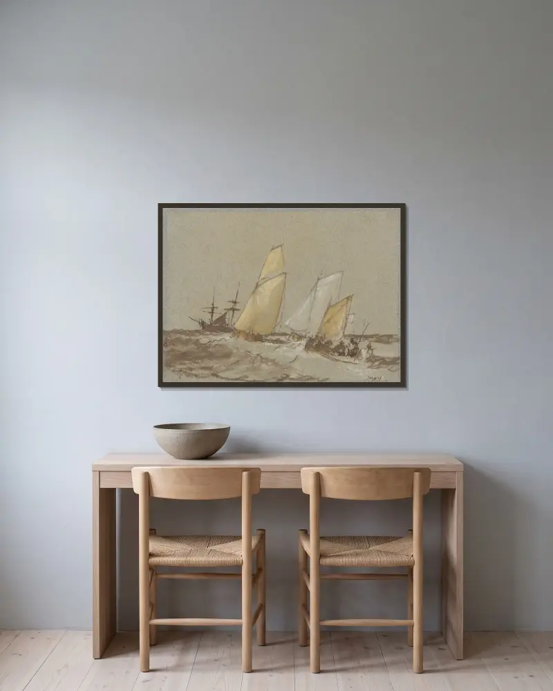 Schifffahrt von Joseph Mallord William Turner gerahmt an einer Wand