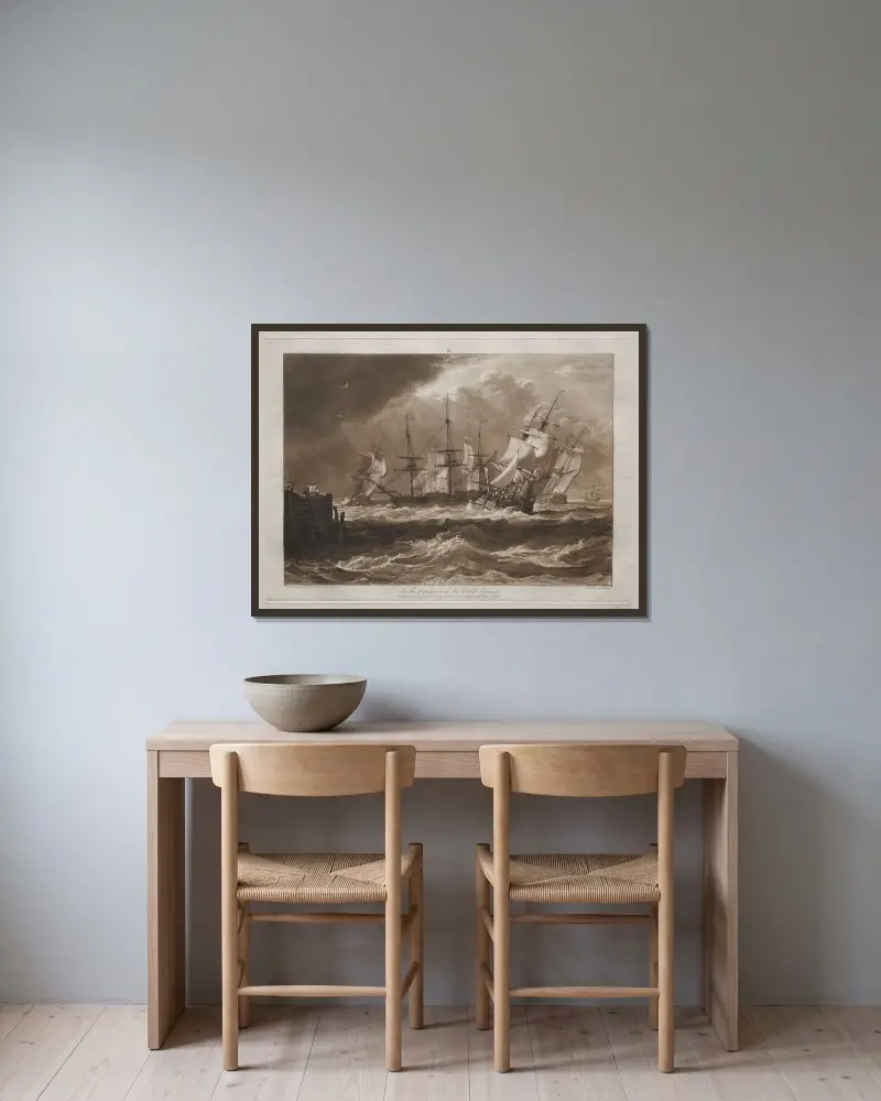 Schiffe in einer Brise von Joseph Mallord William Turner gerahmt an einer Wand
