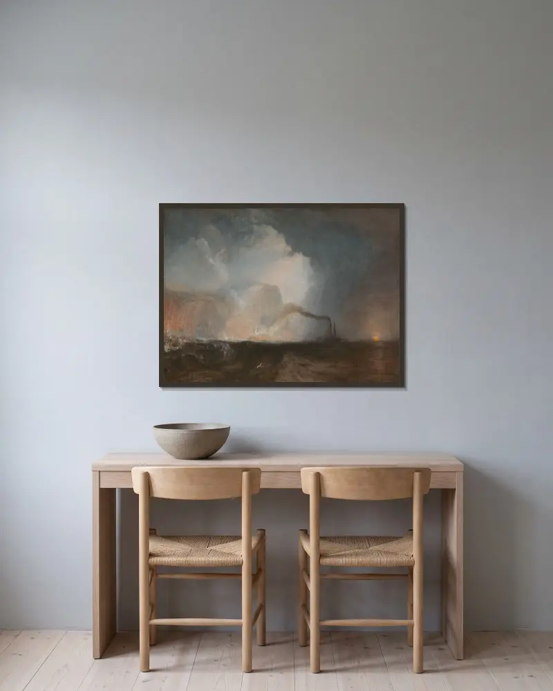 Staffa, Fingals Höhle von Joseph Mallord William Turner gerahmt an einer Wand