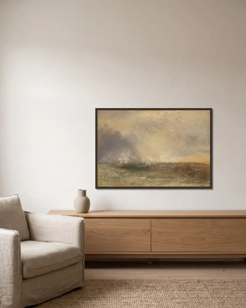 Stormy Sea Breaking on a Shore av Joseph Mallord William Turner inramad på en vägg