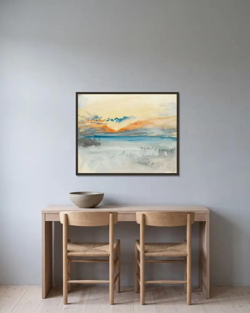 Západ slunce nad vodou, Joseph Mallord William Turner v rámu na stěně