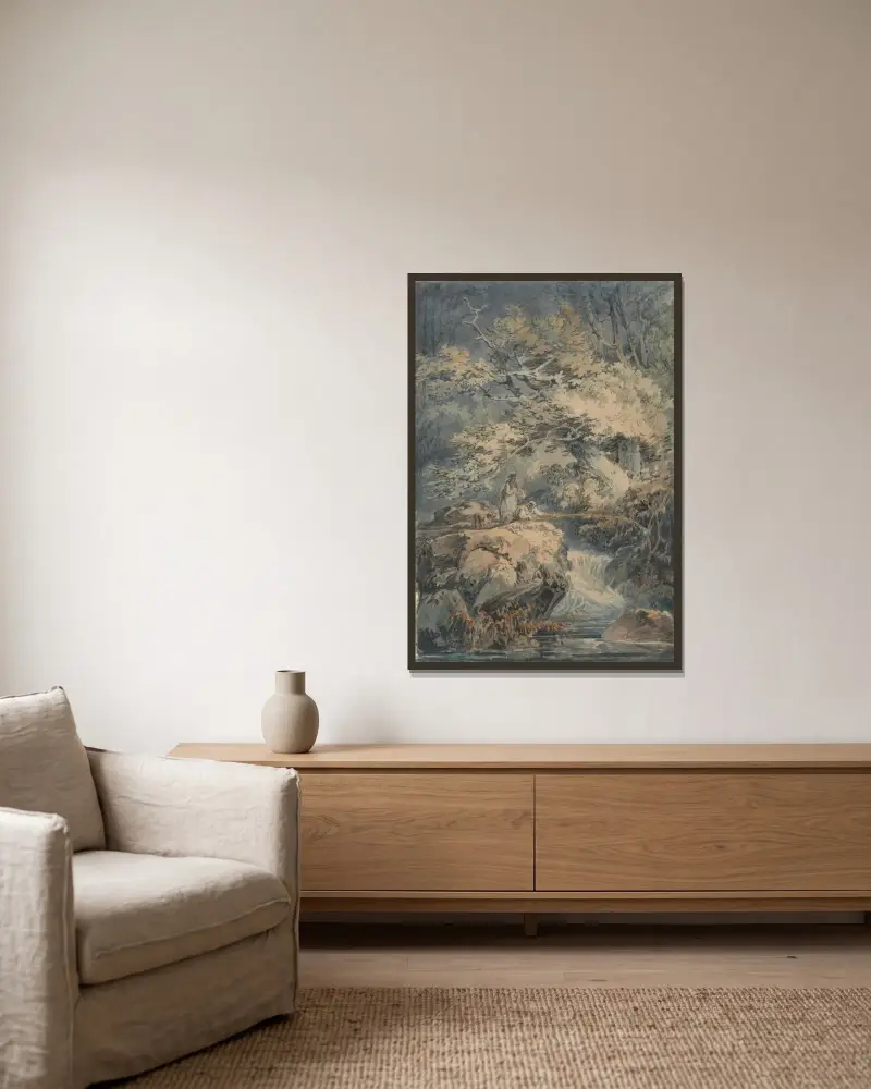 Der Angler von Joseph Mallord William Turner gerahmt an einer Wand