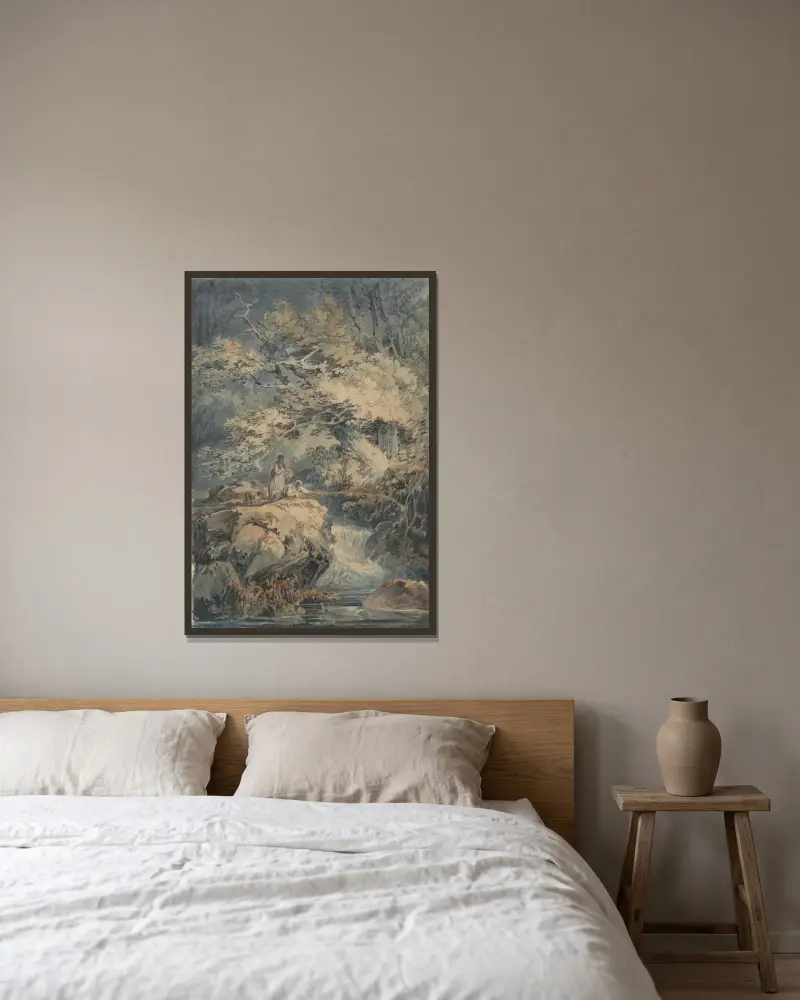 Der Angler von Joseph Mallord William Turner gerahmt an einer Wand