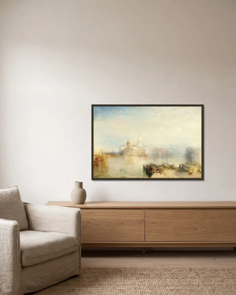 The Dogana and Santa Maria della Salute, Venice av Joseph Mallord William Turner inramad på en vägg