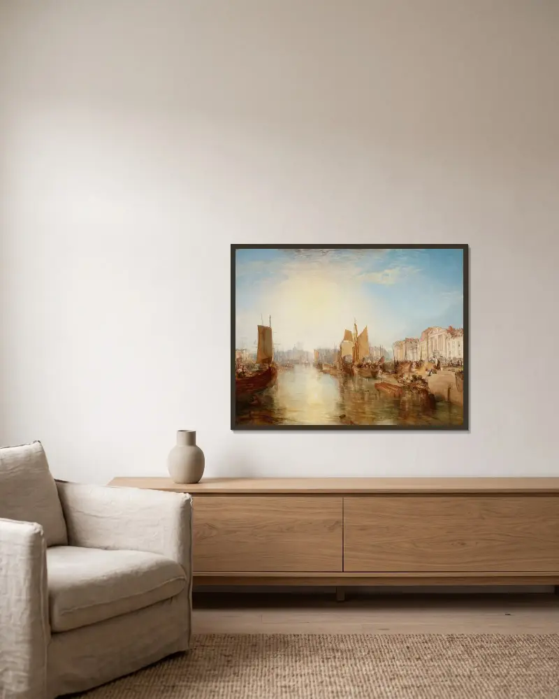 The Harbor of Dieppe av Joseph Mallord William Turner inramad på en vägg