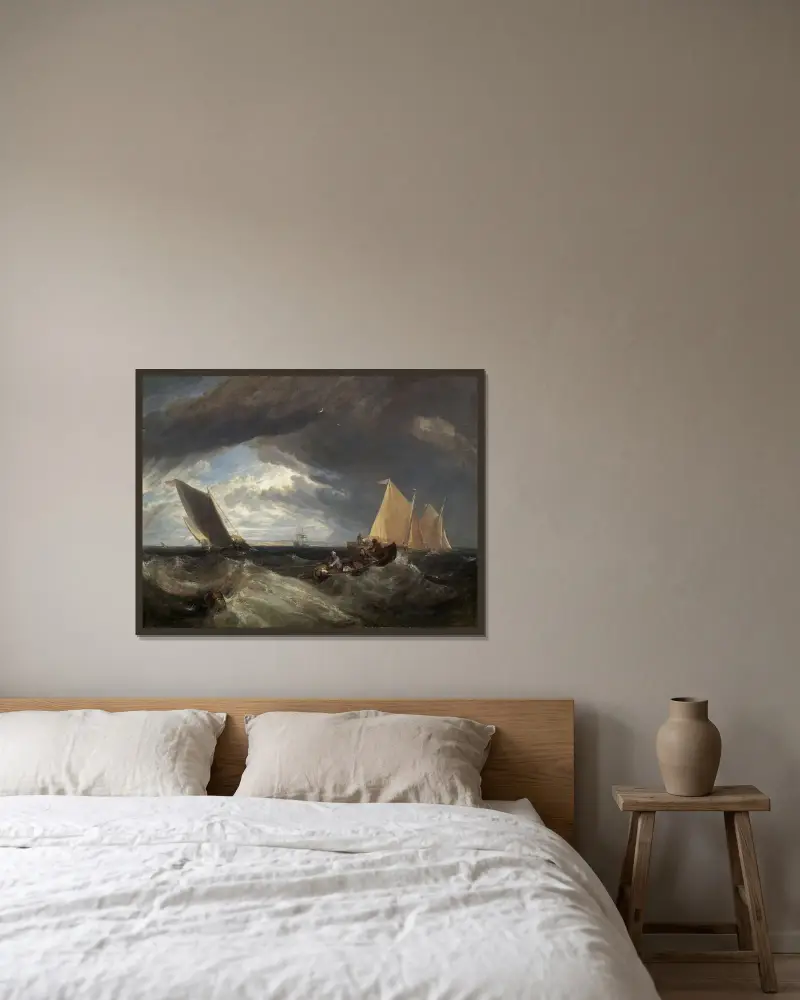 Die Vereinigung von Themse und Medway von Joseph Mallord William Turner gerahmt an einer Wand