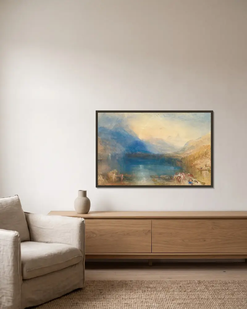 The Lake of Zug av Joseph Mallord William Turner inramad på en vägg