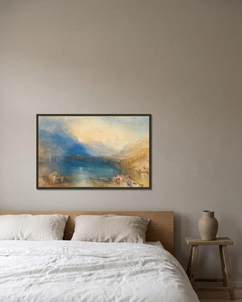 The Lake of Zug av Joseph Mallord William Turner inramad på en vägg