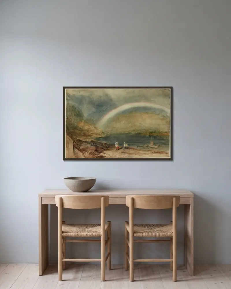 The Rainbow; Osterspai and Filsen av Joseph Mallord William Turner inramad på en vägg