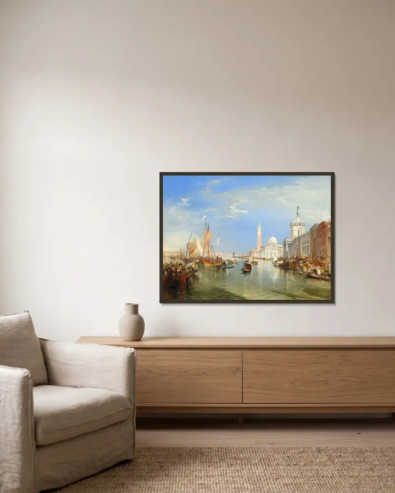 Venice – The Dogana and San Giorgio Maggiore av Joseph Mallord William Turner inramad på en vägg