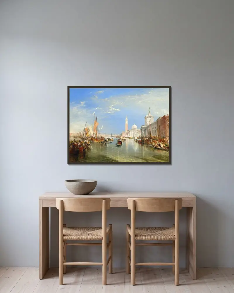 Venice – The Dogana and San Giorgio Maggiore av Joseph Mallord William Turner inramad på en vägg