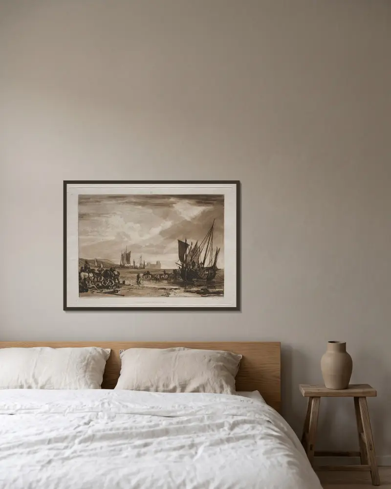 Schiffe beim Entladen von Joseph Mallord William Turner gerahmt an einer Wand
