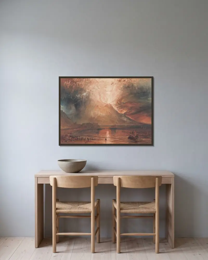 Der Ausbruch des Vesuv von Joseph Mallord William Turner gerahmt an einer Wand