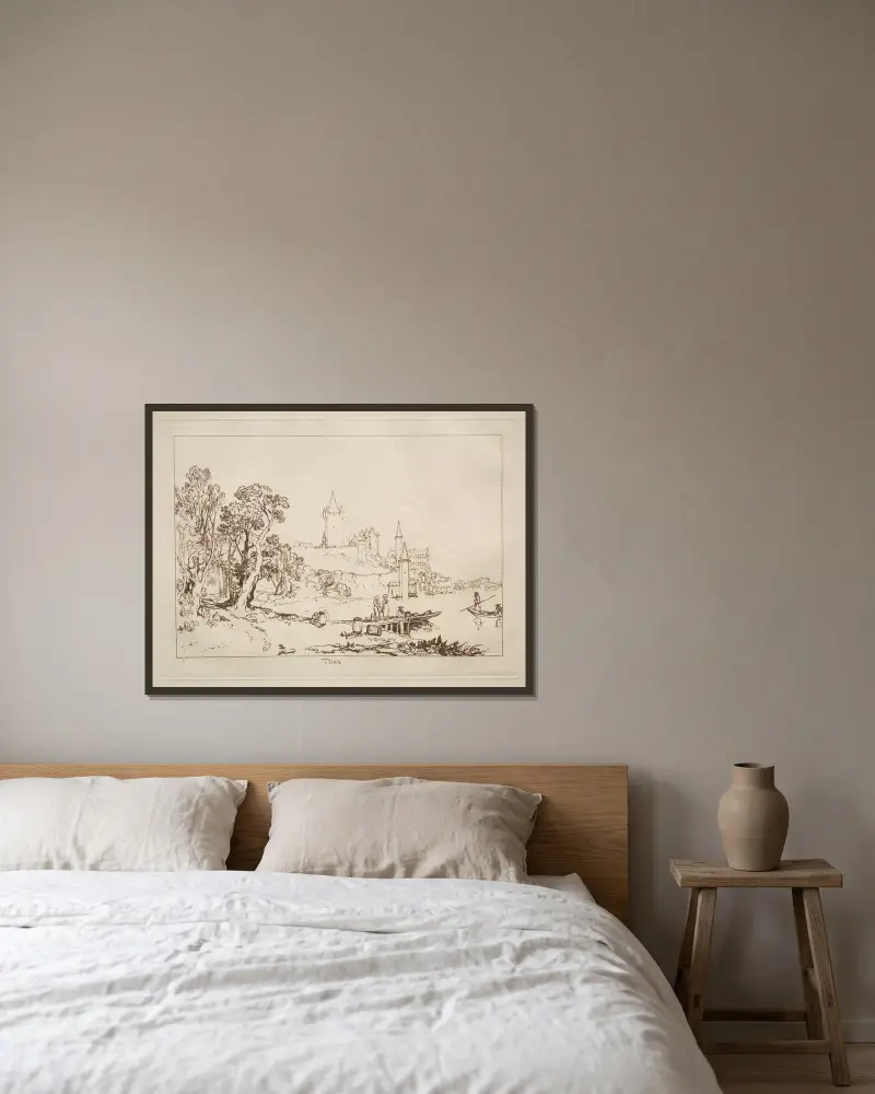 Ville de Thun, Switzerland av Joseph Mallord William Turner inramad på en vägg