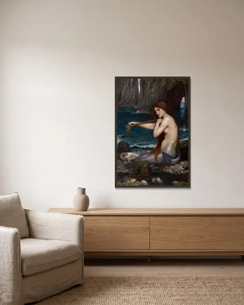 Eine Meerjungfrau von John William Waterhouse gerahmt an einer Wand