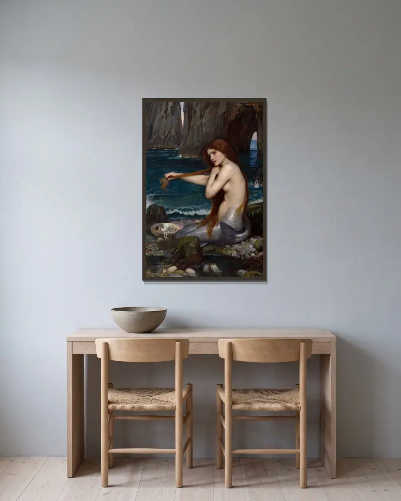 Eine Meerjungfrau von John William Waterhouse gerahmt an einer Wand