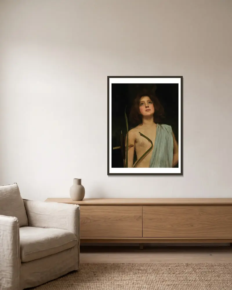 Eine junge Heilige von John William Waterhouse gerahmt an einer Wand