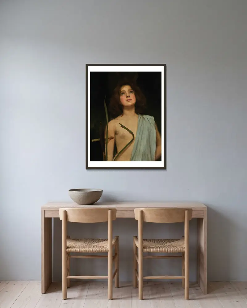 Eine junge Heilige von John William Waterhouse gerahmt an einer Wand