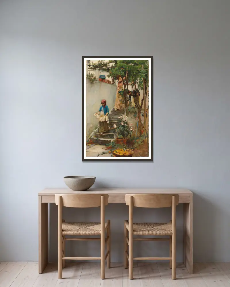 Ein Orangengarten von John William Waterhouse gerahmt an einer Wand