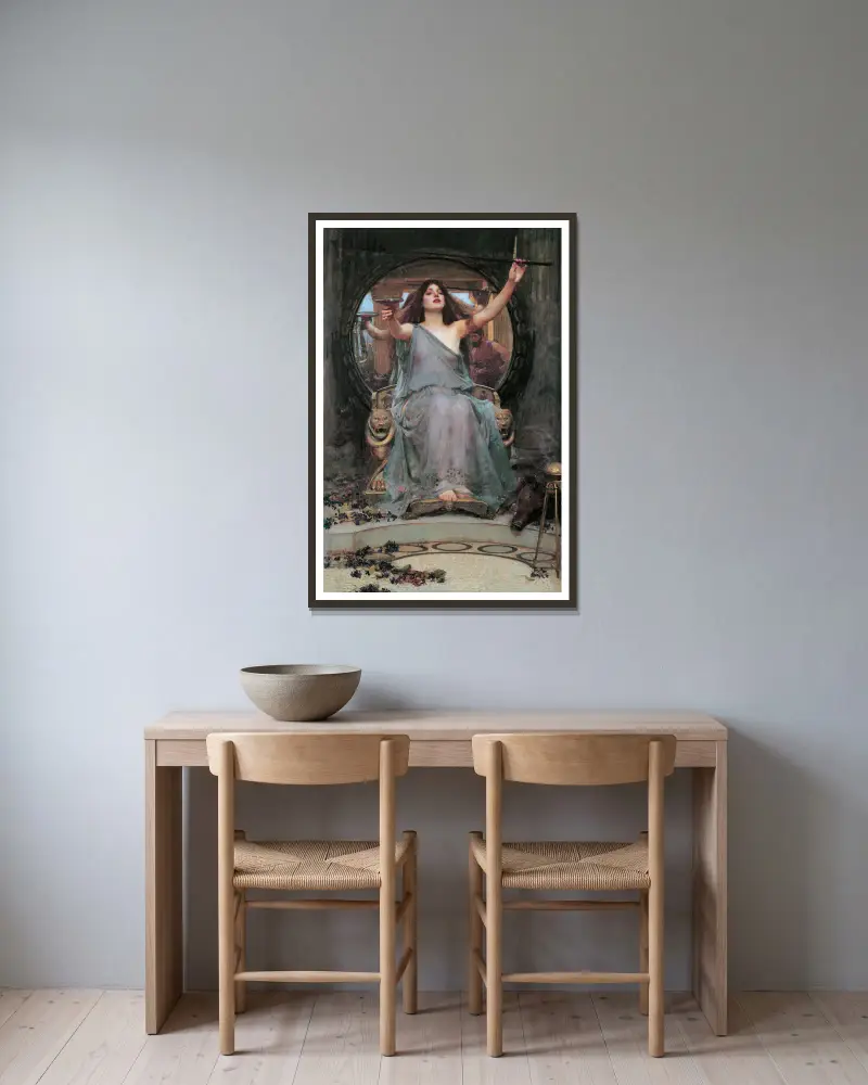 Circe Offering the Cup to Odysseus av John William Waterhouse inramad på en vägg