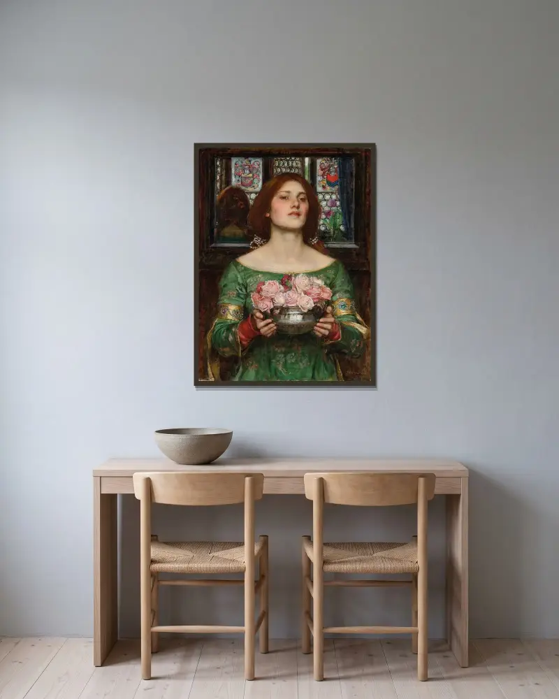 Gather Ye Rosebuds While Ye May av John William Waterhouse inramad på en vägg