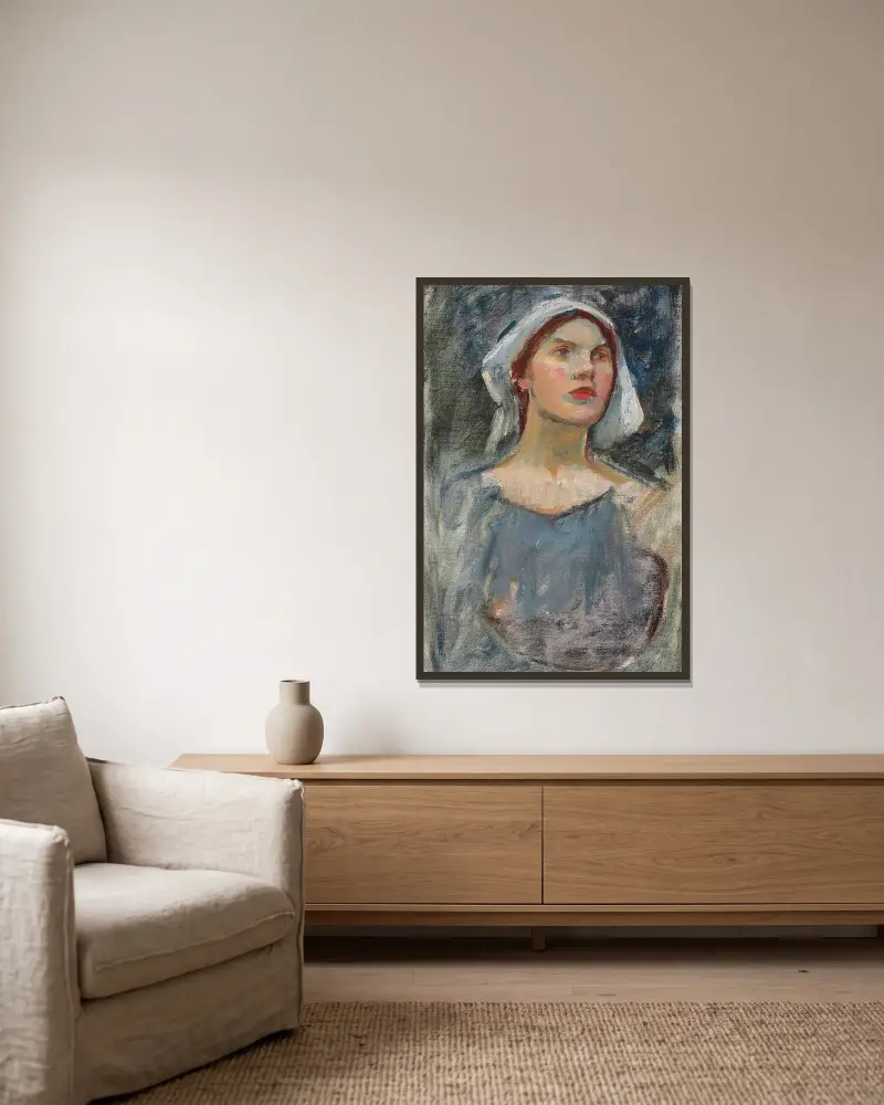 Studium głowy do „Zaczarowanego ogrodu”, John William Waterhouse w ramie na ścianie
