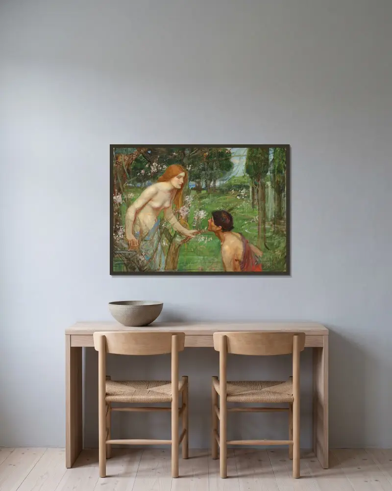 Studie für „Phyllis und Demophoon“ von John William Waterhouse gerahmt an einer Wand