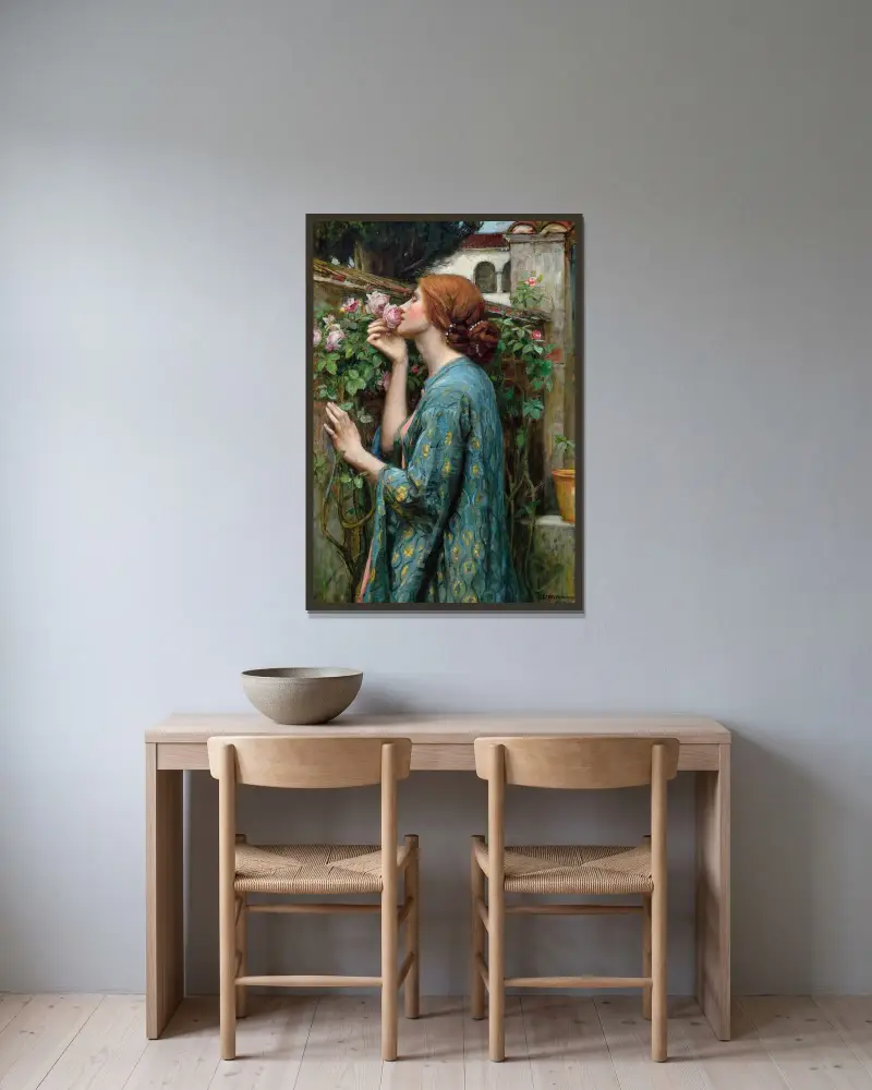 The Soul of the Rose av John William Waterhouse inramad på en vägg