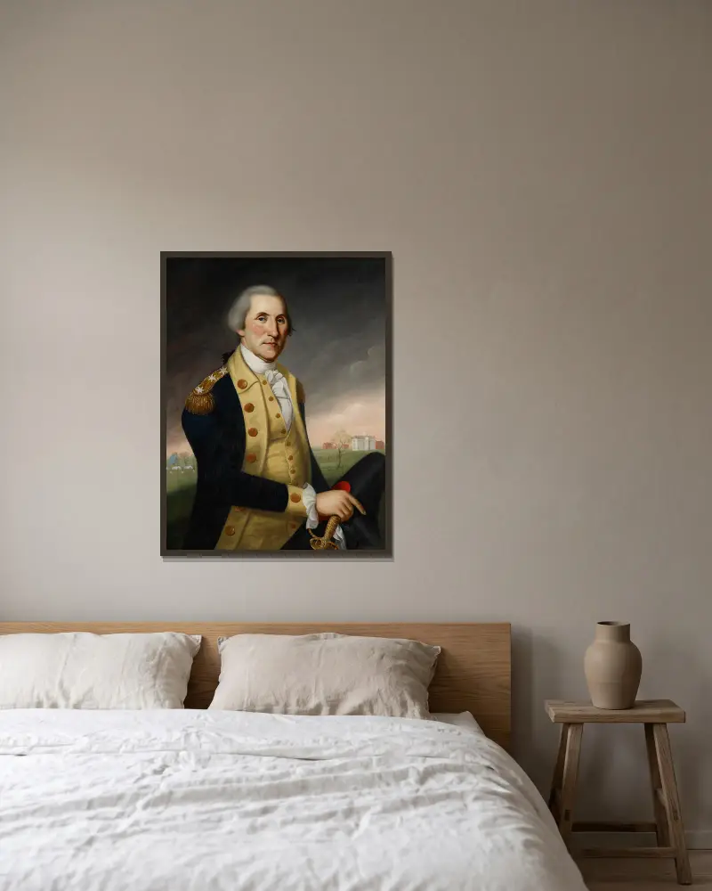 George Washington At Princeton av Charles Willson Peale inramad på en vägg