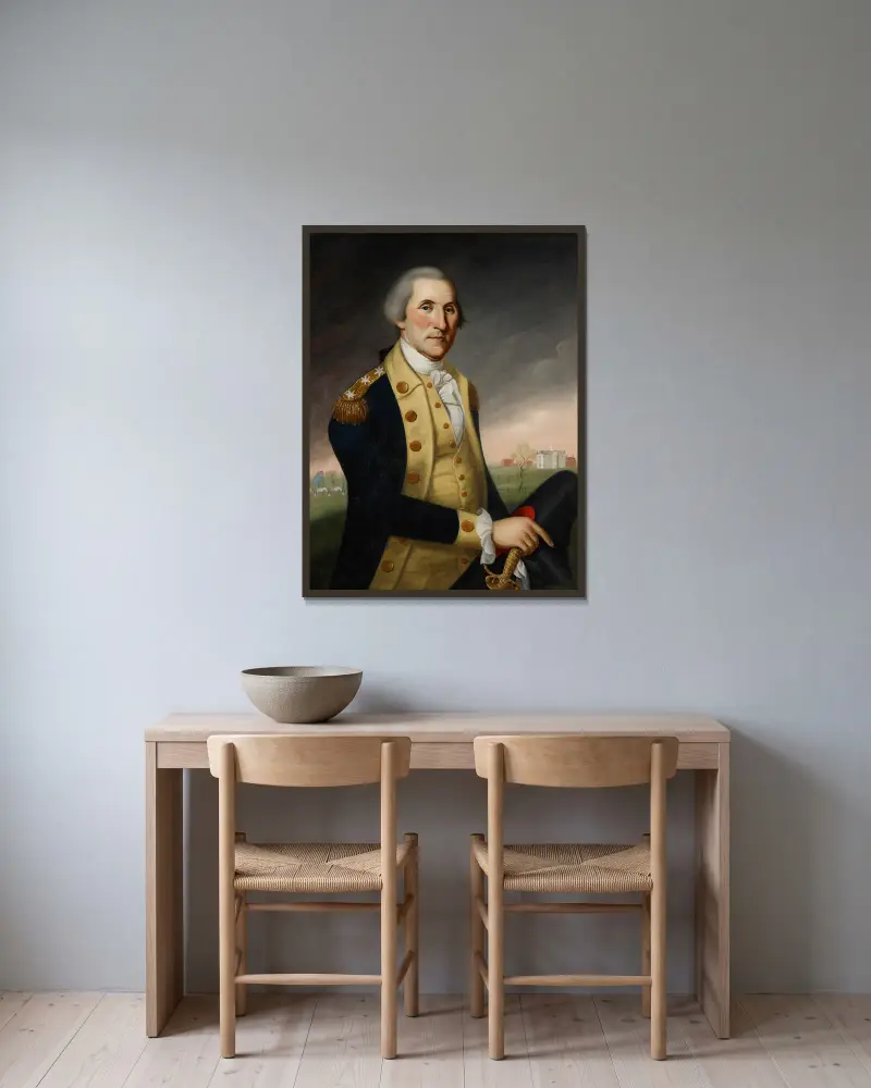 George Washington At Princeton av Charles Willson Peale inramad på en vägg