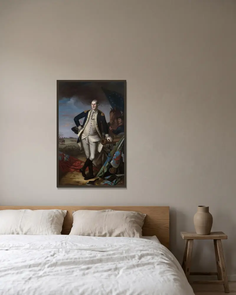 George Washington i slaget vid Princeton av Charles Willson Peale inramad på en vägg