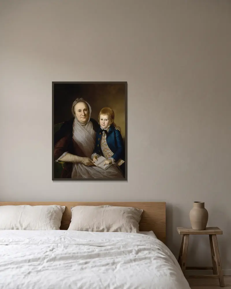 Mrs. James Smith And Grandson av Charles Willson Peale inramad på en vägg