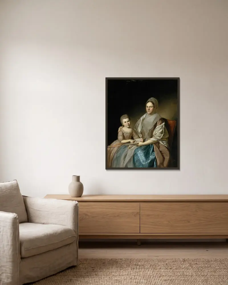 Mrs. Samuel Mifflin and Her Granddaughter Rebecca Mifflin Francis av Charles Willson Peale inramad på en vägg