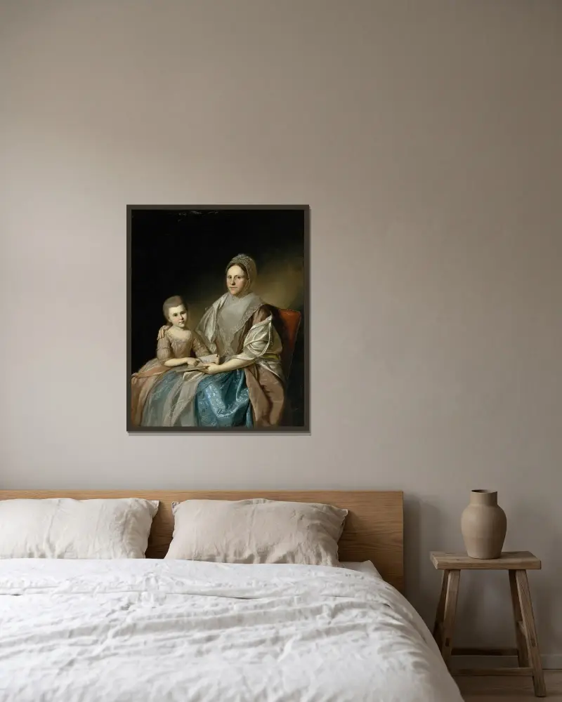 Mrs. Samuel Mifflin and Her Granddaughter Rebecca Mifflin Francis av Charles Willson Peale inramad på en vägg