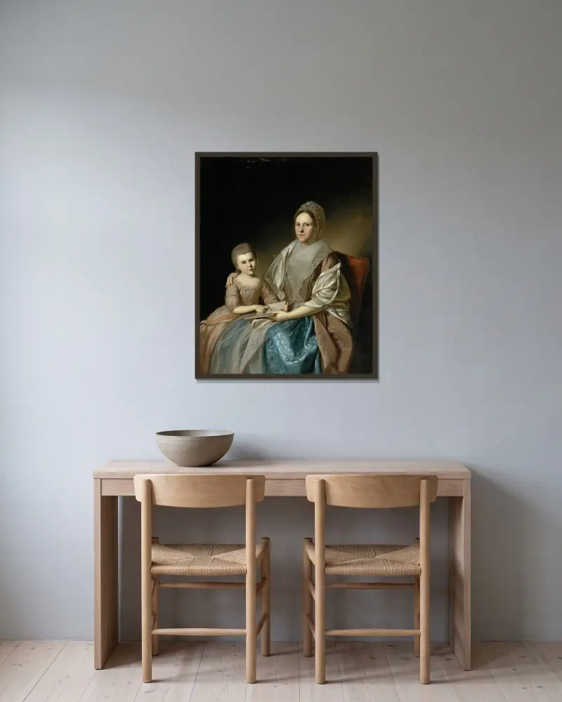 Mrs. Samuel Mifflin and Her Granddaughter Rebecca Mifflin Francis av Charles Willson Peale inramad på en vägg
